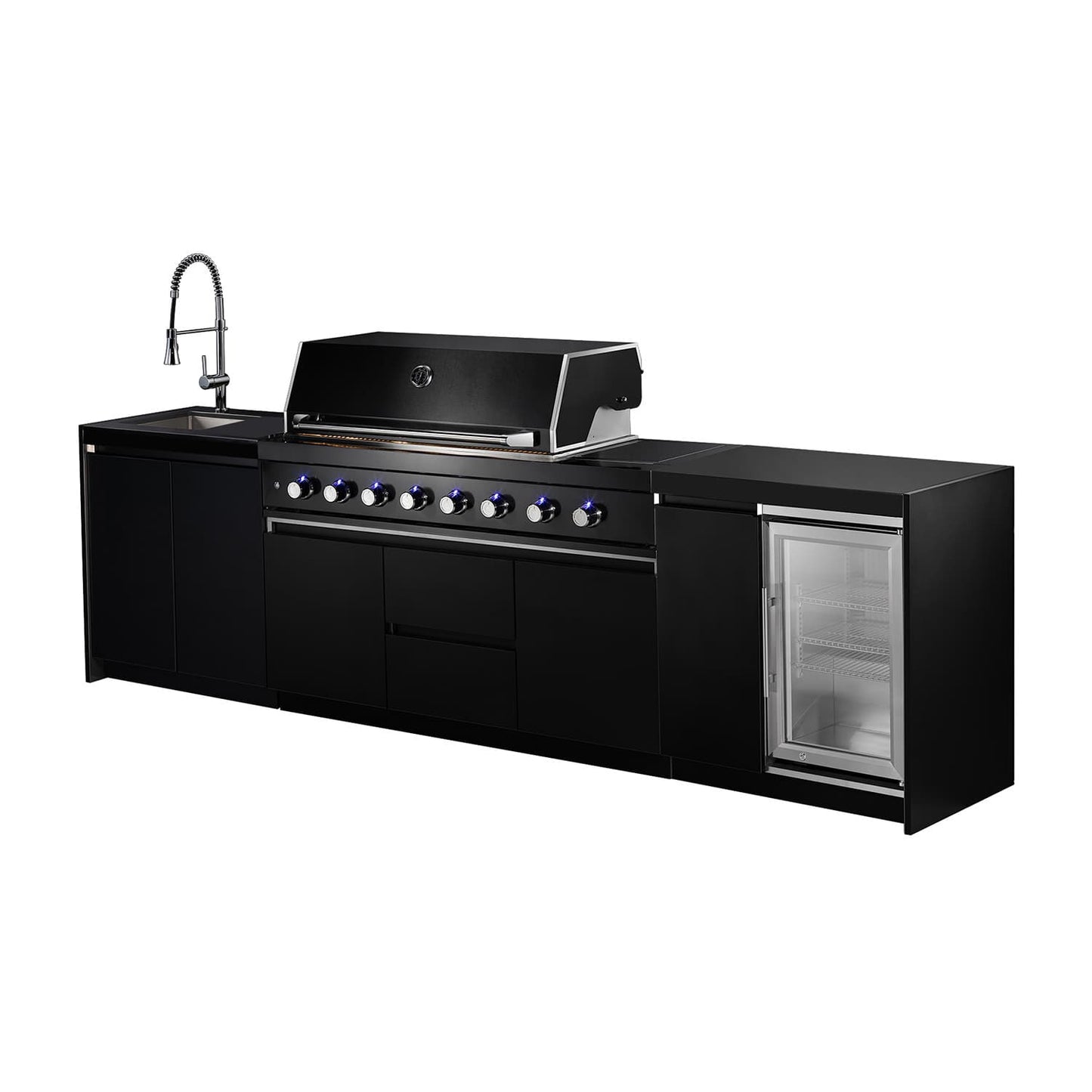Aspire 6 Burner NAT GAS Combination with Double door Refridgerator, double door floor cabinet, corner cabinet and Sink Cabinets NATURAL GAS (does not include hose & Nat gas governor, they are supplied by an authorised Gas fitter / plumber)