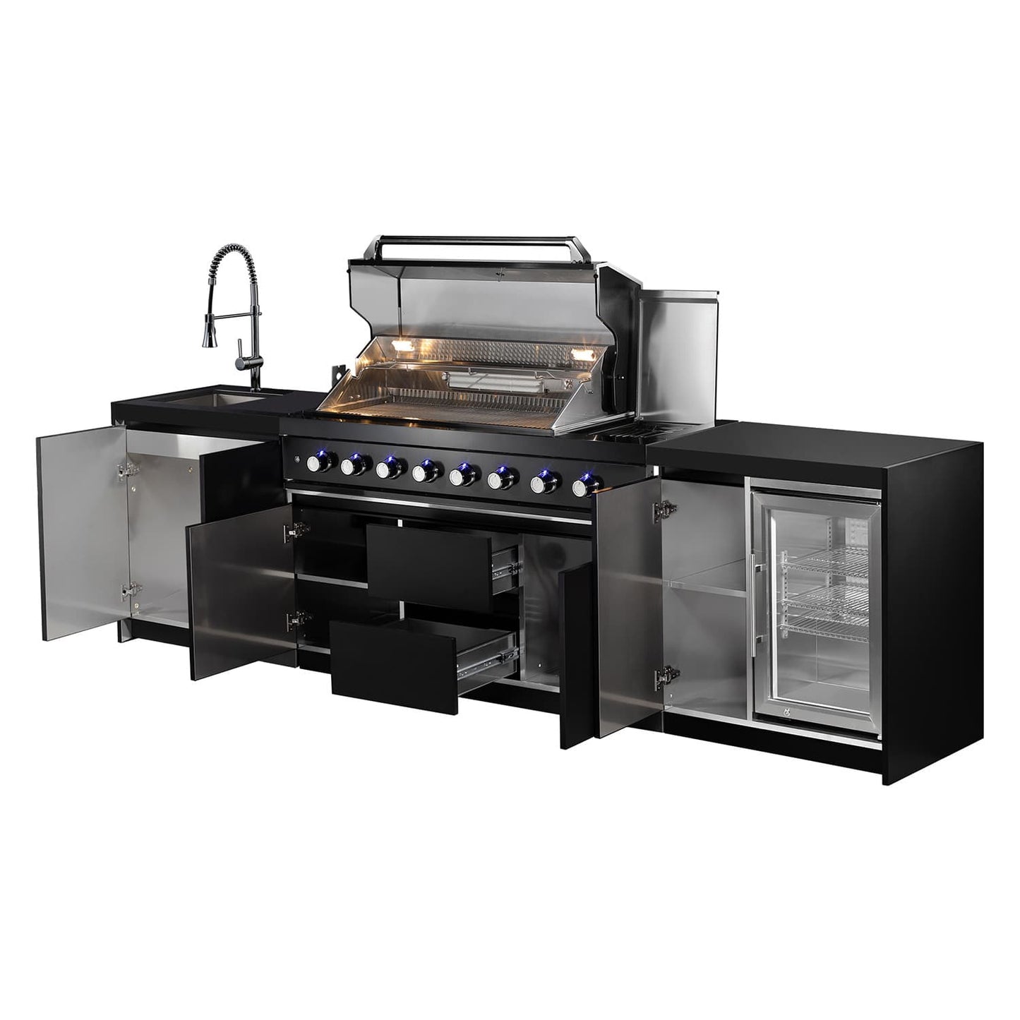 Aspire 6 Burner NAT GAS Combination with Double door Refridgerator, double door floor cabinet, corner cabinet and Sink Cabinets NATURAL GAS (does not include hose & Nat gas governor, they are supplied by an authorised Gas fitter / plumber)