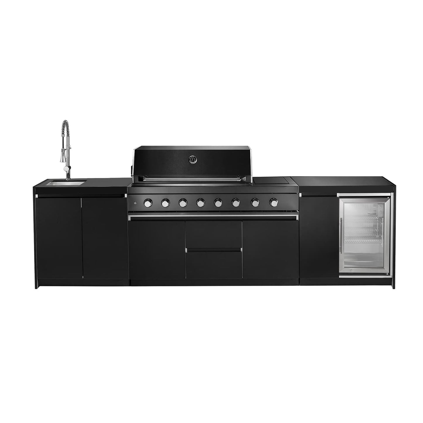 Aspire 6 Burner NAT GAS Combination with Double door Refridgerator, double door floor cabinet, corner cabinet and Sink Cabinets NATURAL GAS (does not include hose & Nat gas governor, they are supplied by an authorised Gas fitter / plumber)