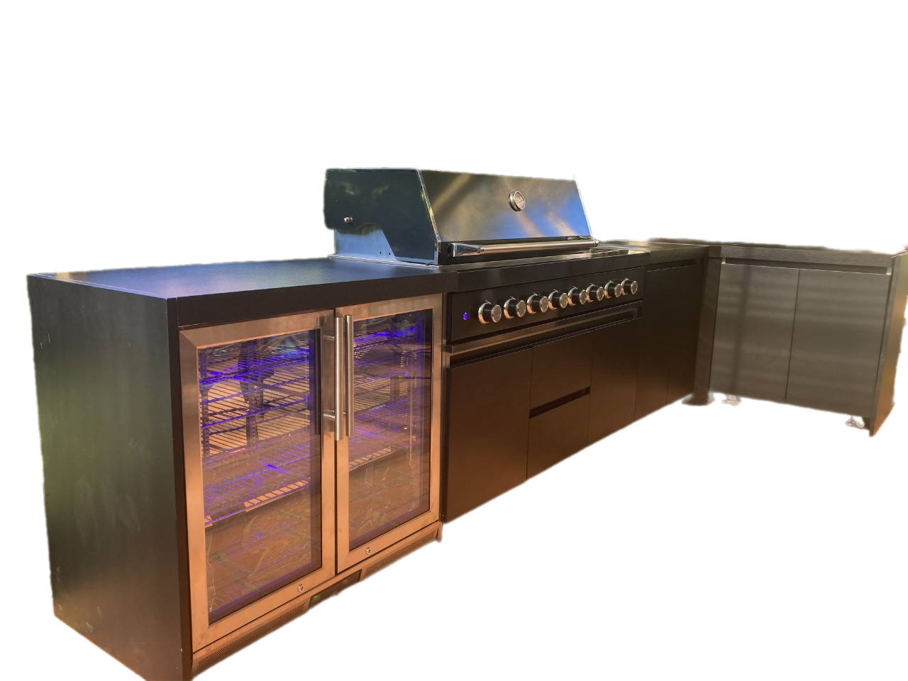 Aspire 6 Burner NAT GAS Combination with Double door Refridgerator, double door floor cabinet, corner cabinet and Sink Cabinets NATURAL GAS (does not include hose & Nat gas governor, they are supplied by an authorised Gas fitter / plumber)