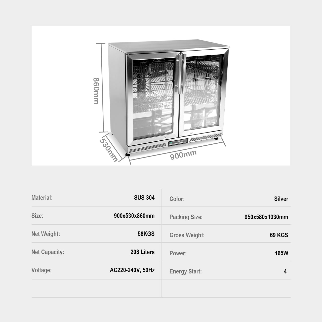 Aspire Double Door Stainless Steel Fridge
