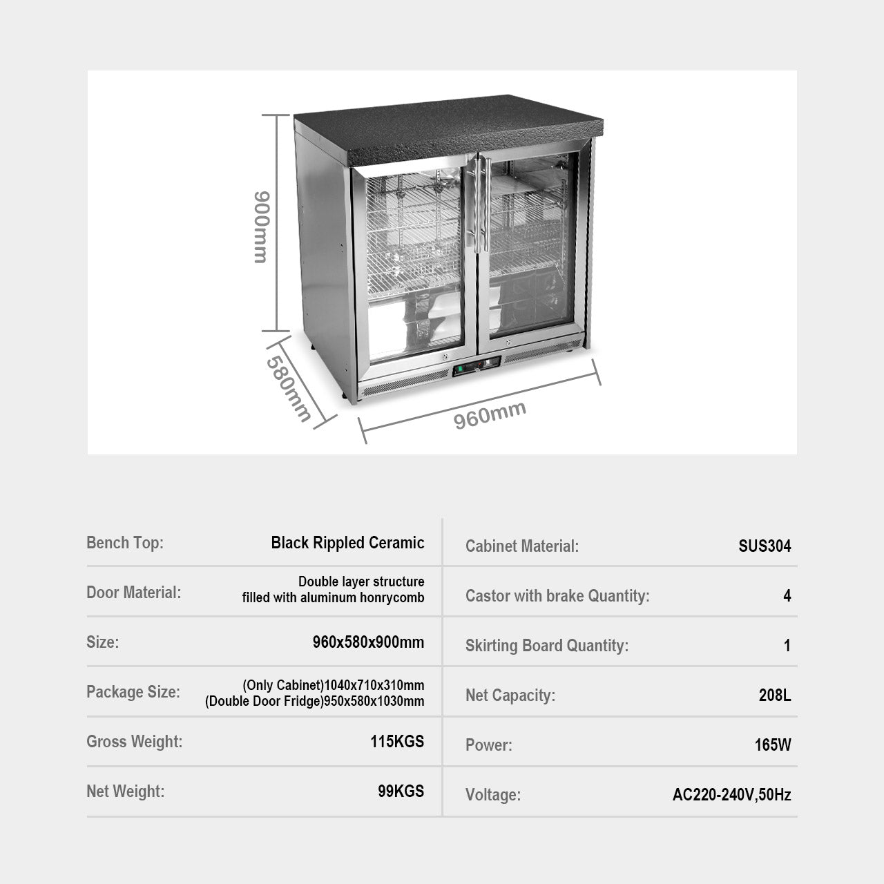 Aspire Double Door Fridge with Cabinet